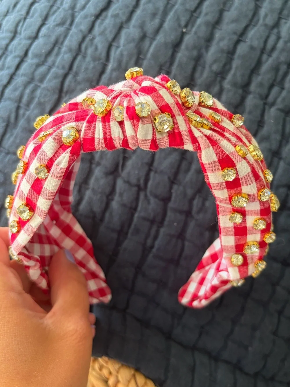 Red Gingham Beaded Headband